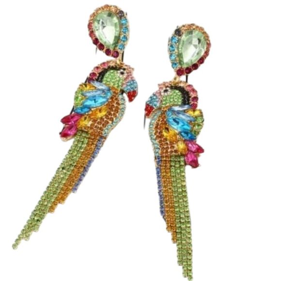 New ZARA Parrot Rhinestone Earrings - Picture 2 of 7